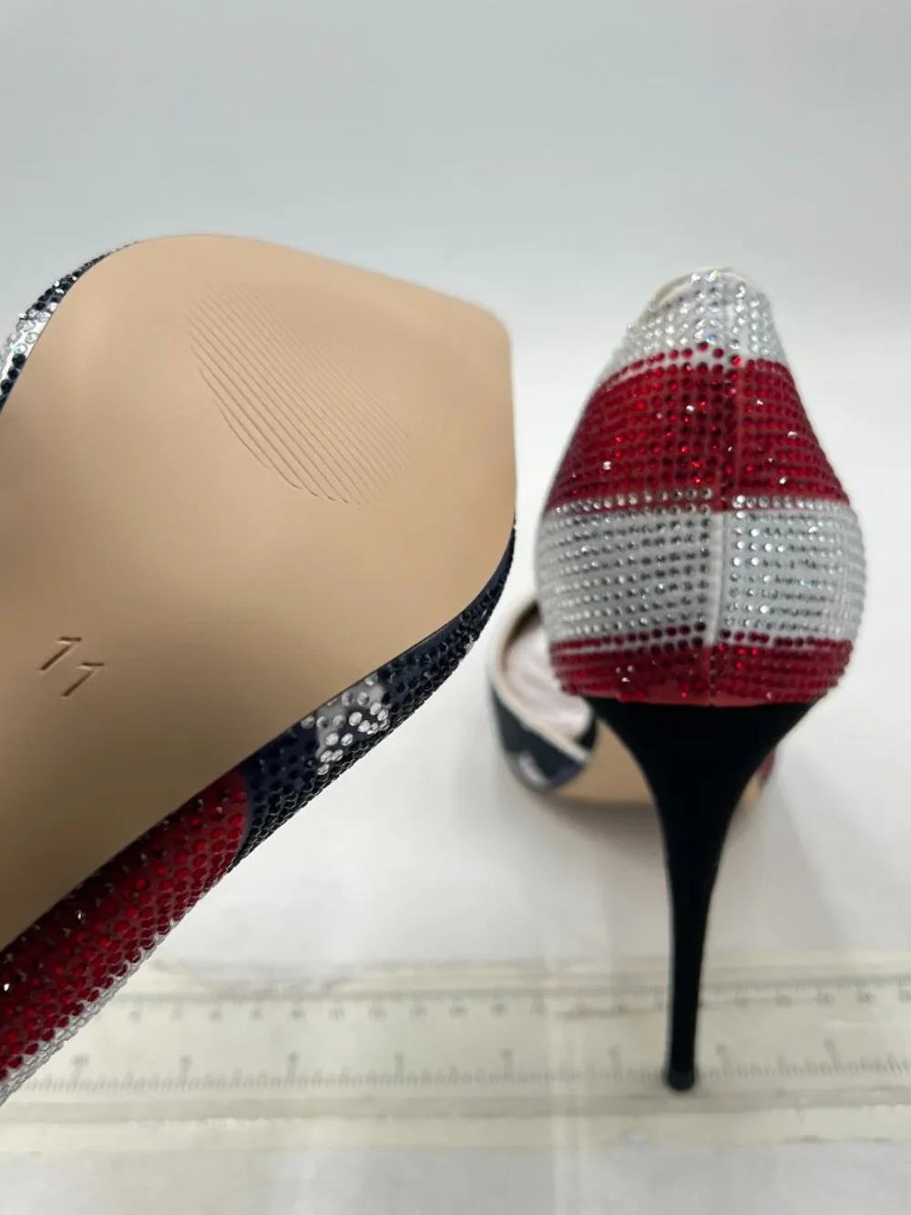Maiyang National Flag Studded Rhinestones Pointed Toe D'Orsay Pumps Slip on Shoe
